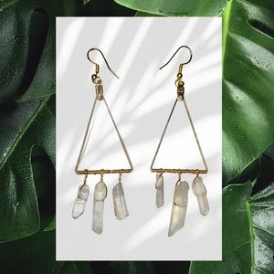 Gold Triangle Quartz Crystal Earrings!